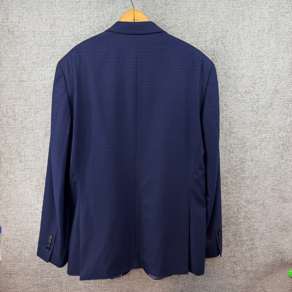 TALLIA Mens 46L Navy Blue Grid Pattern Blazer Poly Blend Stretch Jacket 2 Button - Picture 2 of 14